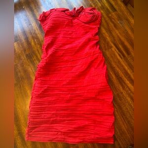 Forever 21 red strapless ruching formal dress with flowers zipper size l…
